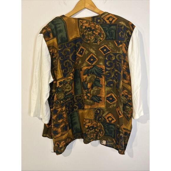 Vintage 80s/90s STUDIO Abstract Print Blouse/Vest Combo White Sleeves Size XL - Picture 6 of 8